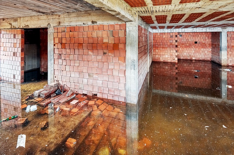 A flooded construction site